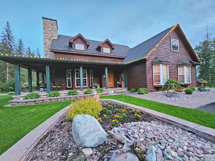 Main Lodge exterior and surrounding garden