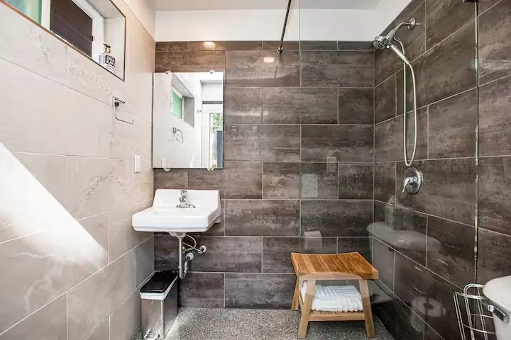 Shared bathroom facilities, a walk from Puro Zome.