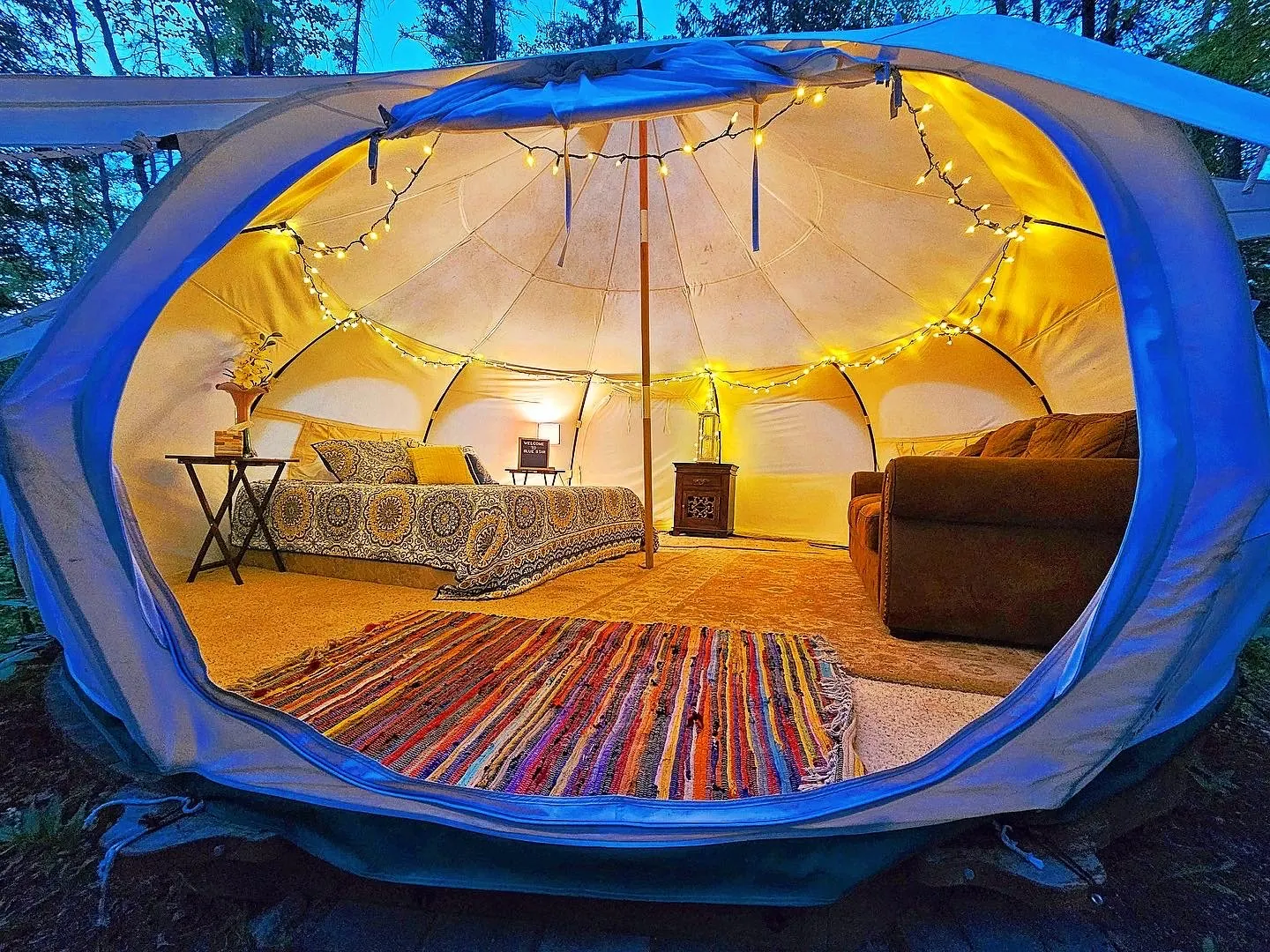 Lotus Belle tent interior at dusk